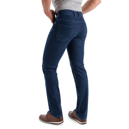 Color azul medio - Jeans para hombre en tejido vaquero azul medio elástico, denim con remaches de adorno. Regular Fit