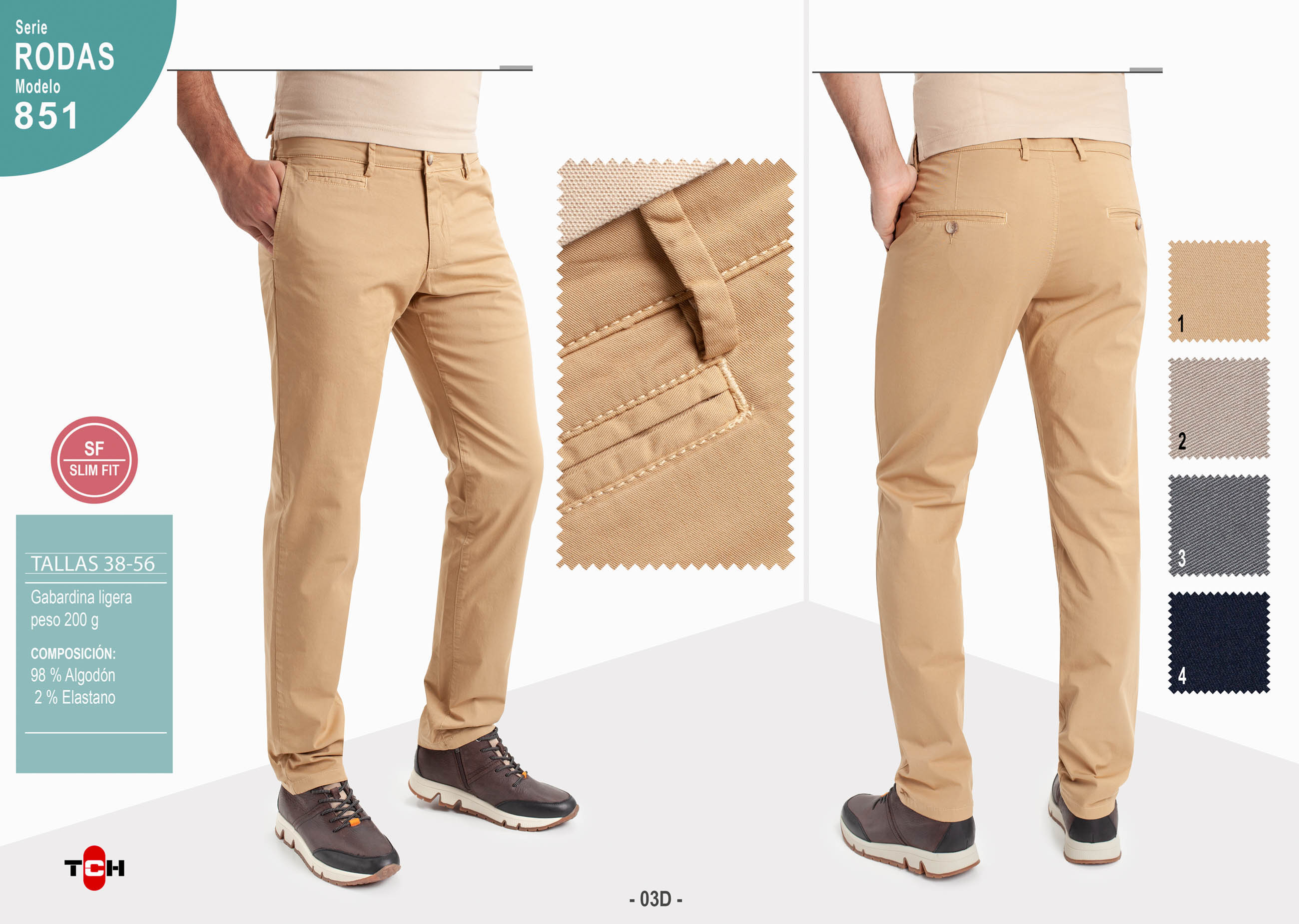 Pantalón TCH Sport tipo chino en colores en Algodón fino con lycra elástico. Slim fit